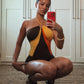 Off Shoulder Color-Blocking Playsuits Woman Metal Rings Patchwork Halter Backless High Street Sexy Chic Fashion Rompers