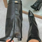 Autumn and Winter New Pointed Metal Buckle Knee High Women's Boots, Thick High-heeled Pants Boots, Fashionable Mid Leg Boots