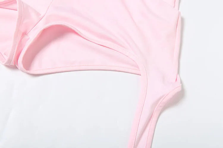 Hollow Chic 2 Piece Set Sexy Hipster Stretch Skinny Bodysuit+Irregular Shorts Matching Midnight Party Clubwear Suits