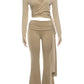 Sporty 2Piece Set Woman Autumn Cross V-Neck Full Sleeve Tassel Crop Top+Elastic Waist Long Pant Casual Fashion Basic Suit