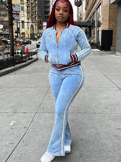 Tie-Dye Print Women Tracksuit 2 Piece Set Print Zip Crop Jacket+Straight Pants Matching Streetwear Casual Sporty Suit