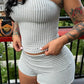 Striped Print 2 Piece Set Women Fashion Classic Sleeveless Tank Top+Patchwork Bike Short Stretch Trend Streetwear
