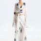 Cihc 3-Piece Set Women Round Print Swing Collar Full Sleeve See Throug Crop Tops+Simple Pant+Bandage Skirt Autumn Suit
