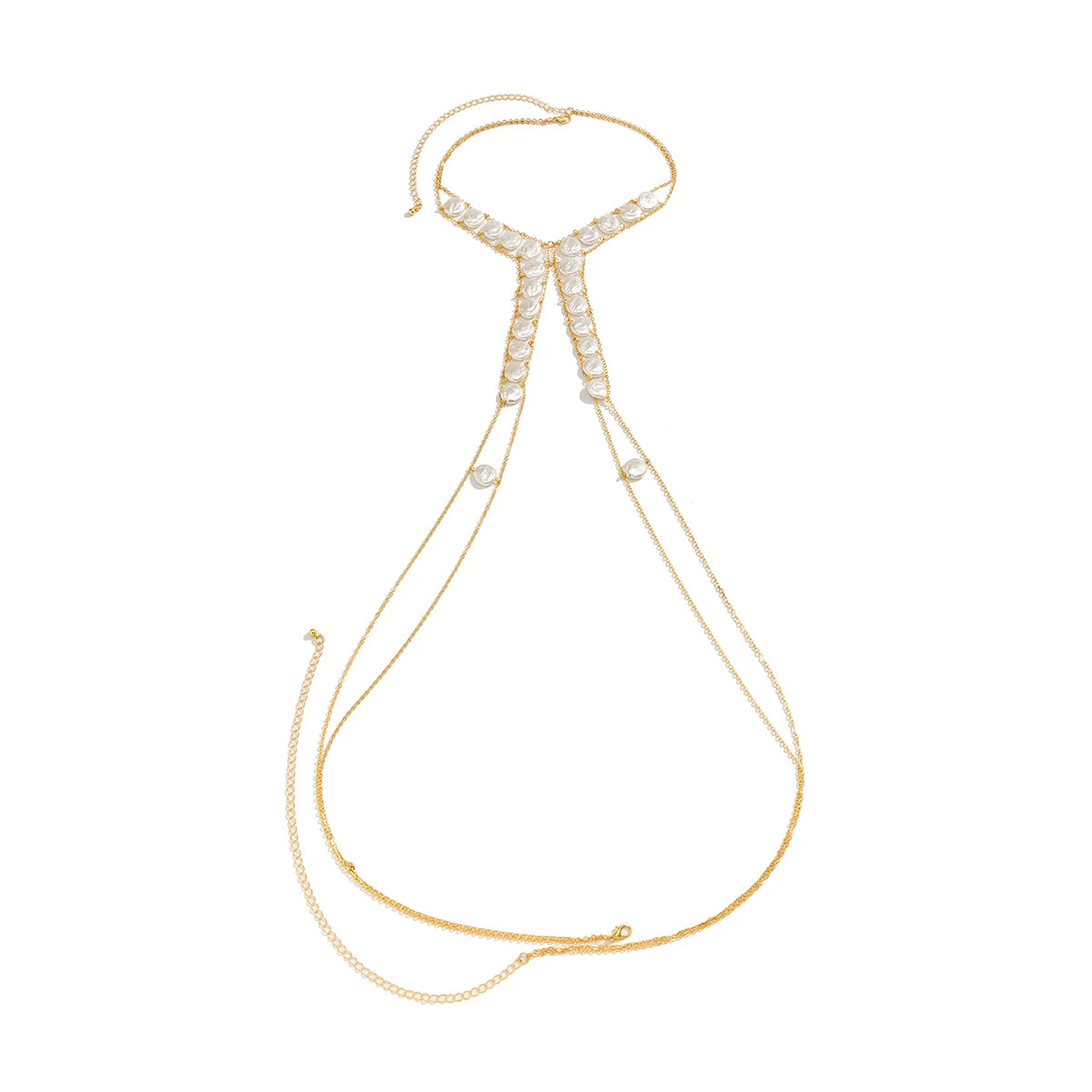 Sexy Boho Imitation Pearl Cross Chest Breast Belly Body Chain Necklace for Women Wed Waist Bikinis Summer Y2K Accessories