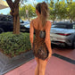 Leopard Print Sexy Dress for Woman Night Club Outfits Lace Trim Spaghetti Strap Backless Mini Dresses