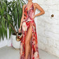 Summer Chic Flower Print Sling Dress Woman Lace-Up Halter Backless High Splits Hem Vacation Beach Party Elegant Vestidos