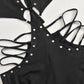 Sexy Black Jumpsuit Women Summer Club Outfit Fashion Rivet Cut Out Halter Backless Jumpsuits Flared Leg