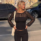 Tie-front Mesh Patchwork Long Sleeve Tops Elegant Fashion Black Shirts for Women Clothes Autumn 2026
