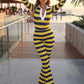 Sporty Striped 2Piece Set Women Lapel Single-Breasted Full Sleeve Crop Top+Elastic Waist Slightly Flared Pant Street Suit