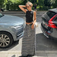 Multi-stripe Print Knit Maxi Skirt 2026 Fall Clothes Drawstring Long Skirts for Woman High Quality