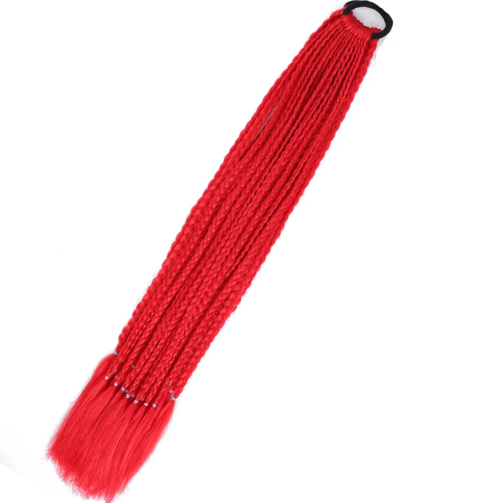 Synthetic 24inch Girls Colored Box Braided Ponytail With Elastic Rubber Band Hair Extensions Rainbow Color Box Pigtail Hairpiece