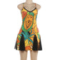 Multicolor Fruit Print Spaghetti Strap V Neck Mini Dresses 2026 Woman Sexy Clothes