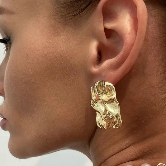 Unique Irreguar Asymmetric Texture Stud Earrings for Women 2025 New Fashion Goth Piercing Earrings Party Jewelry Gift