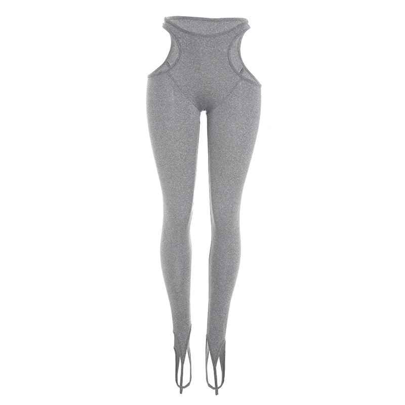 Sexy Fashion Long Pants Woman Side Hollow Design Elastic Waist Skinny Peach Hip High Street Style Classic Bottoms