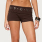 Women Low Waist Ribbed Mini Shorts Fold Waist Metal Rivet Studded Decor Slim Bodycon Hot Pants Street Clubwear Shorts