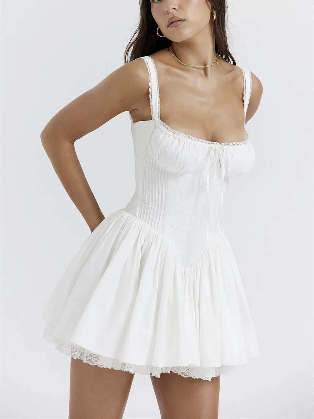 Women Summer Flowy Dress Sleeveless Square Neck Tie-up Front Short Tank Dress Casual A-line Dress Y2K Streetwear