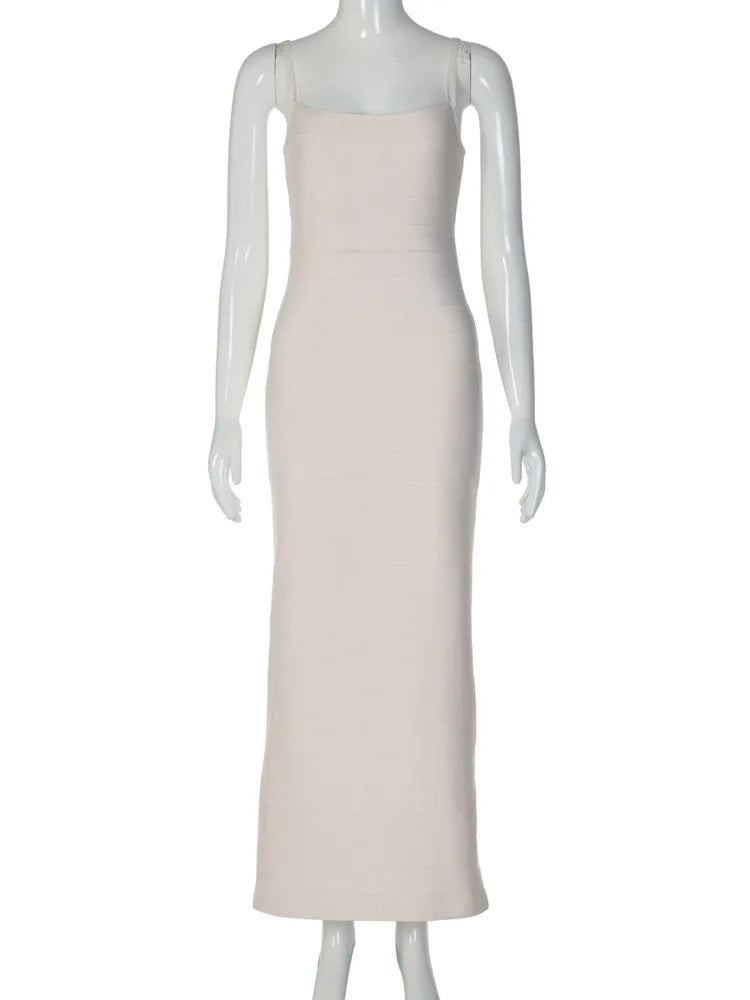 Women Spaghetti Strap Square Neck Sexy Maxi Dress Bodycon Backless Long Dress Elegant Club Night Out Party Dress