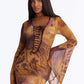Women Mesh Bodycon Sexy Mini Dress Long Flare Sleeve Deep V Neck Leopard Print Irregular Hem Party Night Club Dresses