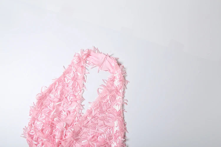 Summer Sequin Tassels 2 Piece Set Women Sexy Swing Collar Tank Tops+Peach Hip Skits Midnight Birthday Party Slim Clubwear