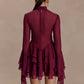 Mesh See Through Ruffle Sexy Mini Dress Women Elegant Turtleneck Long Sleeve Tiered Frills Club Party Dresses Female