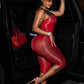 Sexy Fashion 2 Piece Set Woman Mesh See Through Wrap Chest Backless Tank Tops+Skinny Peach Hip Crop Pants Clubwear