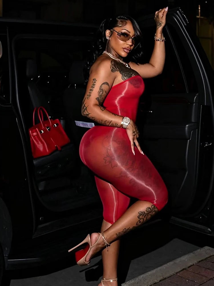 Sexy Fashion 2 Piece Set Woman Mesh See Through Wrap Chest Backless Tank Tops+Skinny Peach Hip Crop Pants Clubwear