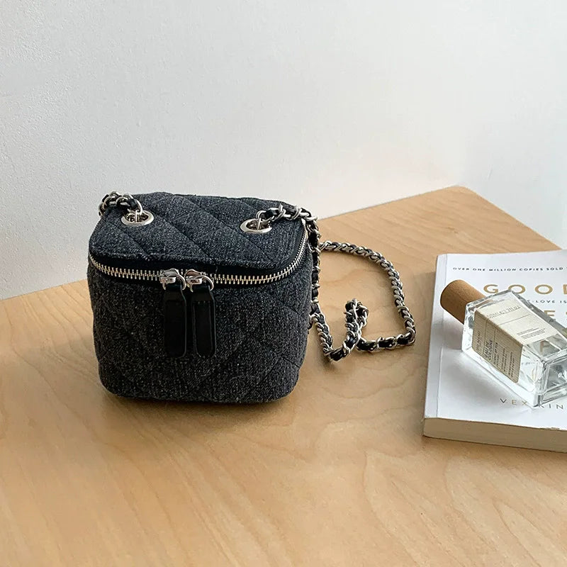 Mini Denim Crossbody Bags for Women 2026 Lingge Chains Shoulder Bag Fashion Brands Box Bag Lipstick Coins Purses and Handbags