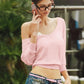 Casual Loose V Neck Long Sleeve Top Solid Color See Through T Shirts for Woman Clothing Fall 2025 Fashion