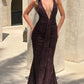 Sexy Lace Mesh Sheer Deep V Neck Backless Fishtail Maxi Dresses for Woman Elegant Party Long Dresses