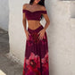 Print Two Piece Set Women Elegant Strapless Crop Top And Maxi Skirt Sets Female Pleated Beach Club Party Dress Set