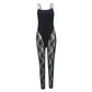 Skinny Sexy Jumpsuit Women Summer Sleeveless Mesh Hollow See Through Suspenders Wild Trendy Nightclub Street Overalls