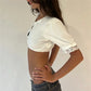 White Lace Trim Cropped Cardigan Women Puff Short Sleeve Peter Pan Collar Button Knit Shrug Crop Top Y2K Streetwear