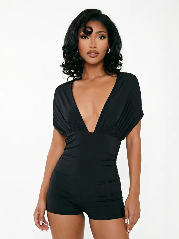 Sexy Backless Playsuits Woman Summer Trend Bandage Low-Neck Sleeveless Shape Waist High Street Fashion Style Rompers