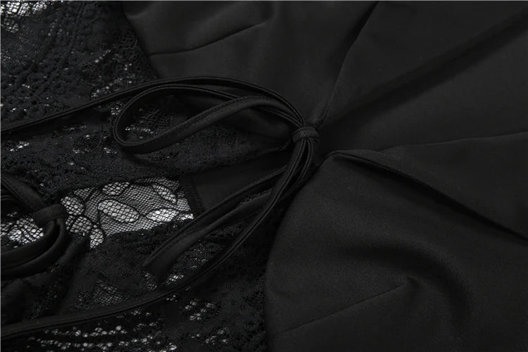 Patchwork Lace Long Coat Women Bandage v-Neck Full Sleeve Ruffles Sexy Hipster High Street Autumn Classic Elegant Tops