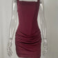 Backless Ruched Sexy Mini Dress Women Elegant Tapered Straps Square Collar Sleeveless High Waist Club Party Dress