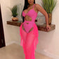 Summer 2 Piece Set Women Sexy Hollow See Through Bodysuit Top+Ruffles Pants Vacation Beach Matching Clubwear Outfits