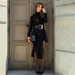Turtleneck Long Sleeve Midi Dress Asymmetric Hem Black Fall Winter Dresses for Woman Elegant