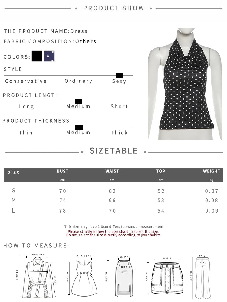 Polka Dot Print Tank Tops Women Halter Backless Skinny Sexy Summer Trend Hottie Street Midnight Coquette Party Vest