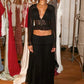 Elegant Sexy Two Piece Set Women V Neck Long Sleeve T-shirt Maxi Skirt Matching Set Female Loose Pleated Club Dress Set