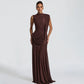 Mesh Draped Sash Sleeveless Open Back Maxi Dress Elegant for Woman Wedding Guest Party Dresses