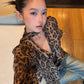 Sexy Leopard Chiffon Shirt Women Halter Ribbon Deep Neck Lace-Up Long Sleeve Elegant Commute Wild Midnight Clubwear