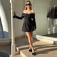 Off The Shoulder Long Sleeve Short Dresses for Women Clothing Elegant Black White Party Dress Fashion 2025