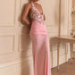 Women Halter Deep V Neck Mermaid Sexy Maxi Dress Floral Lace Spliced Ruched Bodycon Floor‑Length Evening Party Dress