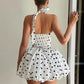 Halter Print Polka Dot Mini Dress Women Fashion Off-shoulder Sleeveless Backless High Waist A-line Club Party Dress
