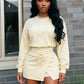 Sporty 2-Piece Set Women o-Neck Lantern Long Sleeve Crop Tops+Split Drawstring Skirt Fashion Summer Autumn Suits