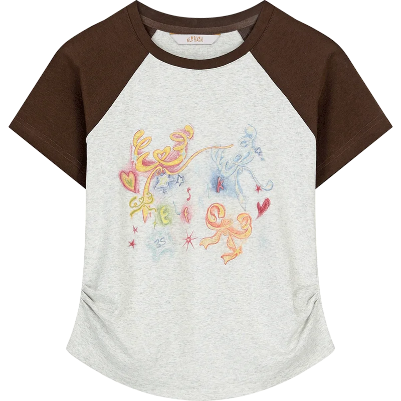 Women's Sweet Short Sleeve Graphic Tee with Cute Print, T-Shirt with Multiple Color Options, Loose Casual Autumn Top