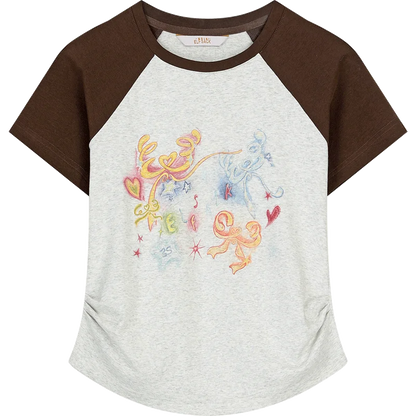Women's Sweet Short Sleeve Graphic Tee with Cute Print, T-Shirt with Multiple Color Options, Loose Casual Autumn Top