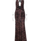Leopard Print Backless Sexy Maxi Dress Women Gown Elegant Halter Deep V Neck Sleeveless Bodycon Draped Club Long Dress