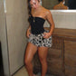 Patchwork Leopard Print Plush Hem Dress Sleeveless Sexy Midnight Hottie Clubwear Wild Fashion Skinny Coquett Mini Bodycon