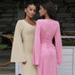 Back Tie Flared Long Sleeve Dresses Elegant Cozy Rib Knit Maxi Dress Fall Winter Clothes for Women